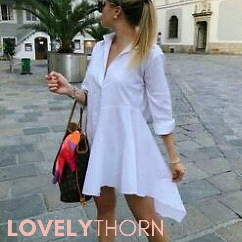 ZARA // ultra-chic fashion blogger fave white poplin asymmetric shirt dress